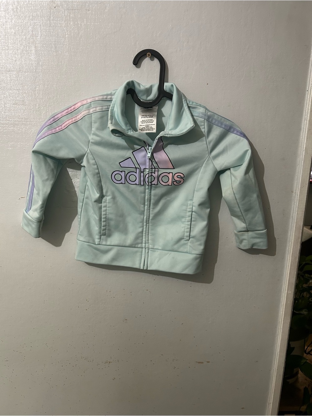 adidas Kids Mint Green Zip-Up Puffer Jacket with Pastel Logo